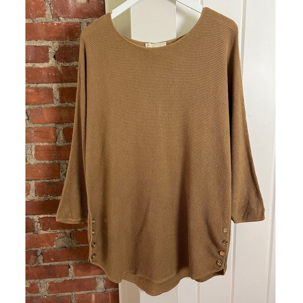 Michael Kors Cotton Waffle Knit Tunic Sweater 1X Brown Tan